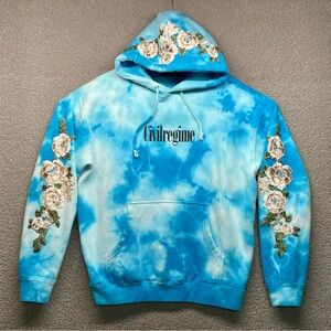 Civil Regime White Roses Oversized Hoodie Blue White Marble Wash Mens Sz Small